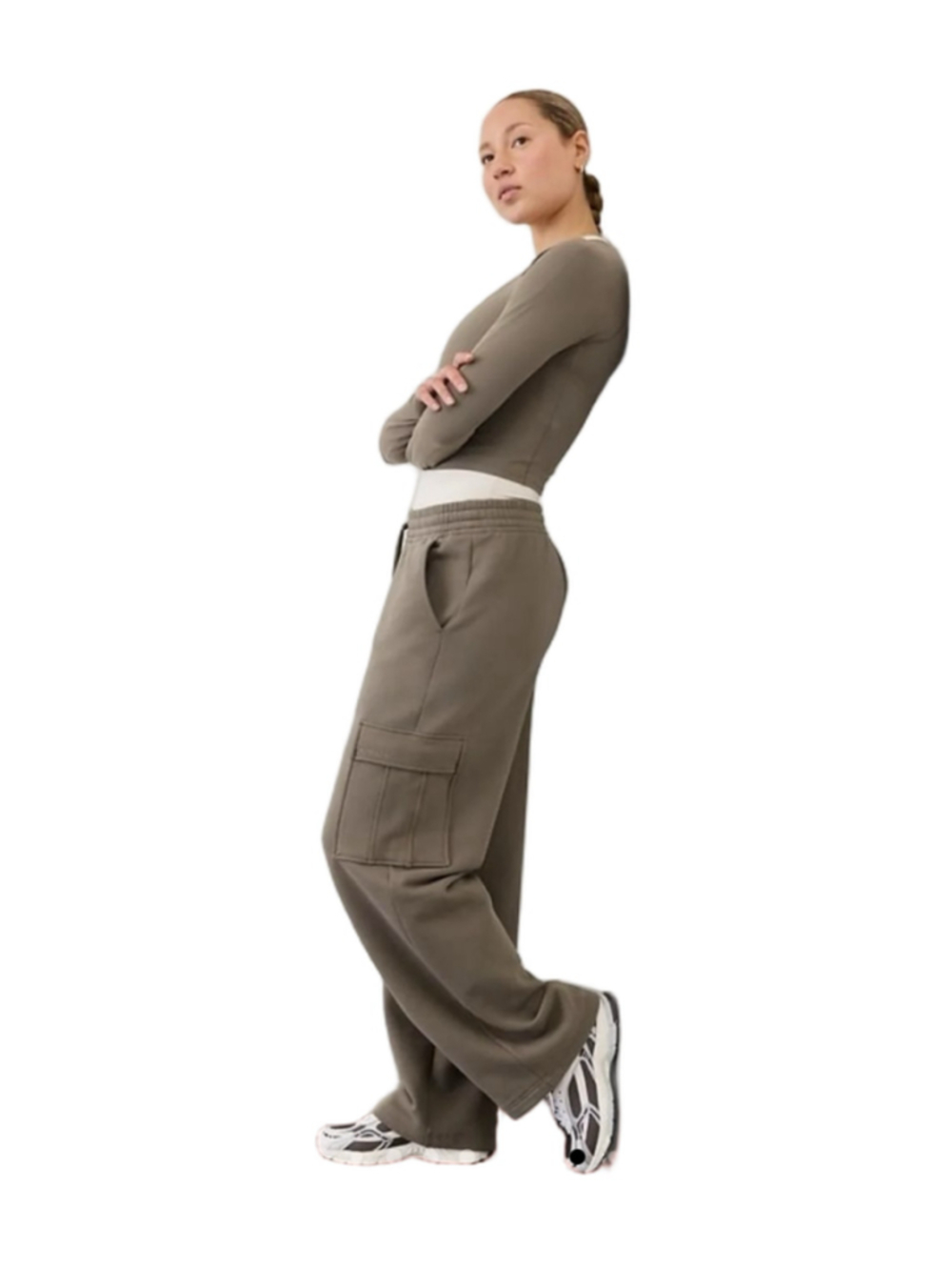 Athleta Easy Fleece Mid Rise Straight Cargo Pants Women’s L Mineral NWT